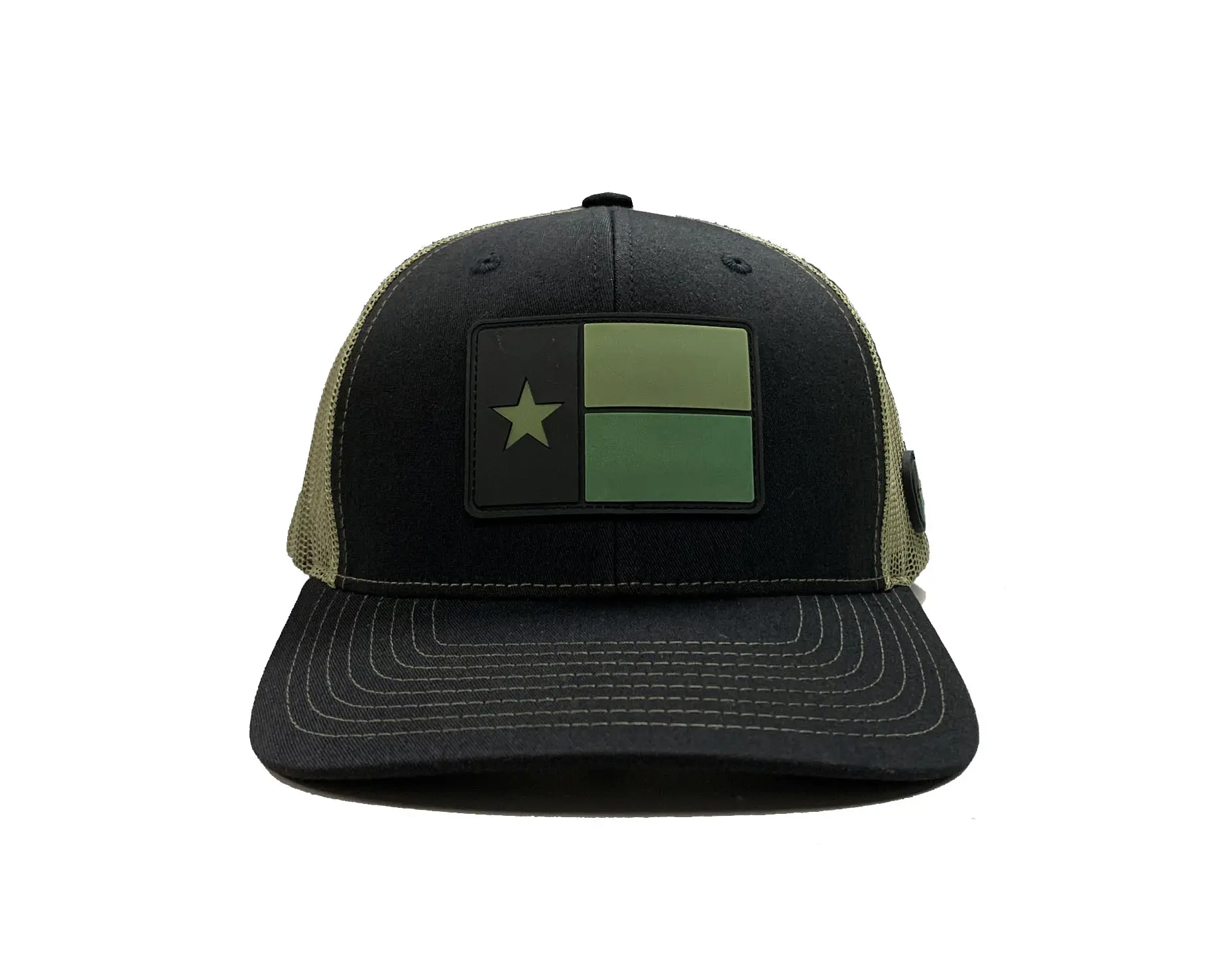 قبعة رichardson 112 عالية الجودة باللونين الأسود/الأخضر للرجال بشعار مخصص قبعة من البلاستيك بنسبة 65% قطن و35% بوليستر