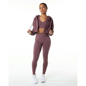 55% algodón, 45% Spandex estilo de hombro caído de gran tamaño recortado ajuste otoño mujeres clásico Capital Full-Zip Crop Hoodie nuevo estilo - Product Image 3