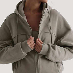 Sweat à capuche zippé respirant anti-boulochage hiver 100% coton pour femme Logo personnalisable sur le devant - Product Image 1