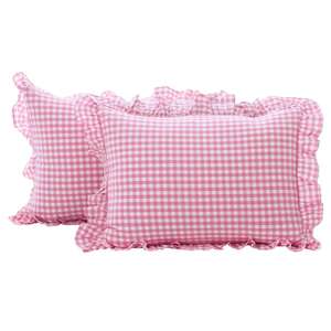 Pink Checkered Frill Ruffle <b>Pillow</b> Cotton Ruffle Flange <b>Pillow</b> Covers Decorative Frill Ruffle <b>Throw</b> <b>Pillow</b> Boho Designer <b>Pillow</b> - Product Image 1