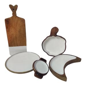 Esmalte blanco, Marrón Natural, artesanías artesanales, frutero para comida, aperitivos, exhibición, mango, madera, mesa, vajilla, Material de resina - Product Image 5