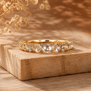 Élégante alliance de mariage en or massif 14 carats avec diamant rond taille rose de 0,54 ct E-F VS cultivé en laboratoire, sertie à griffes – Cadeau d'anniversaire de mariage - Product Image 2