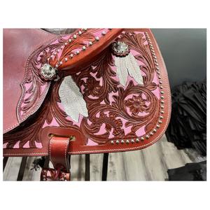 Silla de montar occidental hecha a mano en cuero duradero de colores personalizados con árbol de plástico directamente de la India - Product Image 5