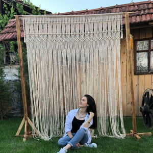 Handmade Boho Cotton <b>Curtain</b> <b>Macrame</b> Wall Hanging for Wedding Altar Decor Vertical Design Style - Product Image 2