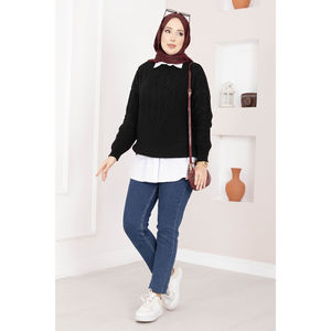 Cardigan tricoté vintage d'automne respirant et chaud à motif tressé noir, logo personnalisé disponible, longueurs courtes et longues - Product Image 3