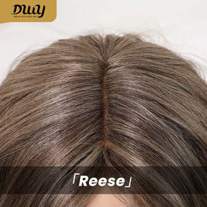 Perruque synthétique Reese C-DWY sans colle, mi-longue, bouclée, pour ombré blond avec mèches, dentelle transparente - Product Image 6