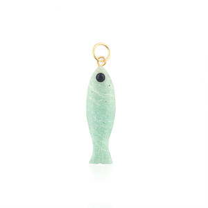 Natural amazonite carving fish pendant connector mini black onyx eyes loop connector <b>hand</b> carved pendant for jewelry making - Product Image 1