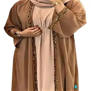 Vestido musulmán de satén elegante para mujer, vestidos Maxi de Dubái Abaya de Canadá, tela de Abaya de poliéster para adultos de Oriente Medio