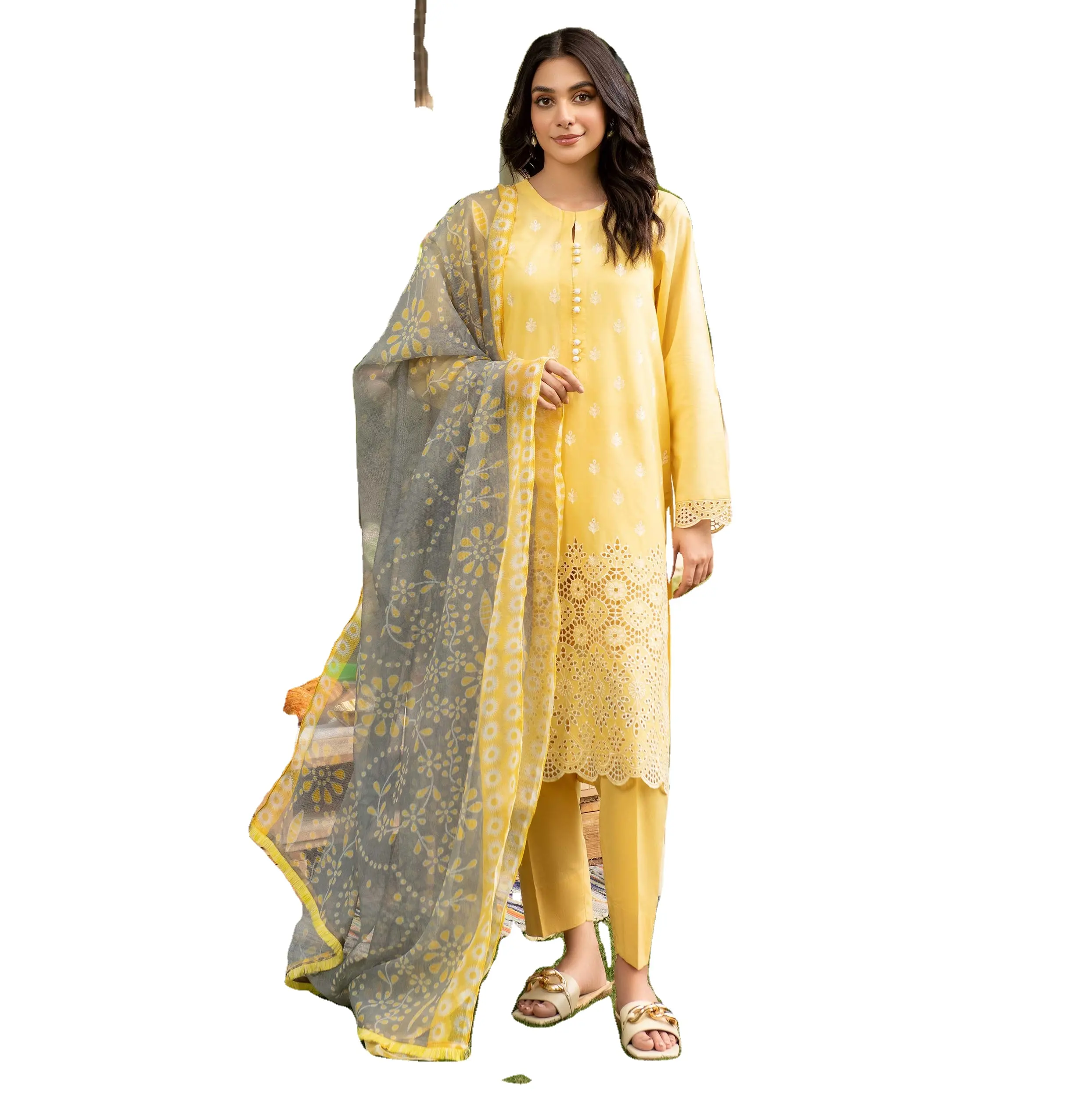 Pakaian tradisional wanita bordir setelan etnik wanita custom made premium cetakan rumput pakaian lengan panjang warna kuning