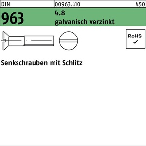 Countersunk <b>Screw</b> DIN 963 Slotted M5 X 55 Electro-<b>Galvanized</b> Steel 4.8 200-Piece Pack - Product Image 1
