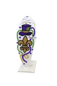 Bandeau Turban Mardi Gras avec strass personnalisé avec perles Fleur de Lis et masque - Product Image 6