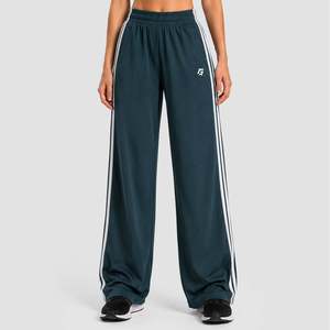Classic Wide Leg Green Nylon Spandex Pants Breathable Mid-Waisted Oversized Terry <b>Chiffon</b> Pencil Style Side Stripe Plain Dyed - Product Image 2