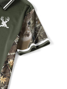 Camiseta Polo de Estilo Camuflaje con Costuras, Media Cremallera, Estampado de Cabeza de Ciervo, Estilo Casual de Caza para Hombre, Mangas Cortas - Product Image 4