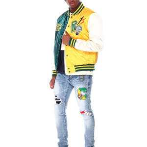 Veste universitaire pour homme sur mesure OEM, en laine de qualité supérieure et manches en cuir, veste de style lettreman avec patch brodé en chenille - Product Image 5