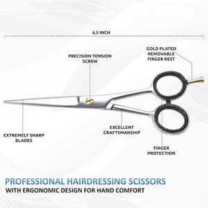 Juego de tijeras de peluquero profesional de 6,5 pulgadas de alta calidad, tijeras de belleza de peluquería personalizadas, incluidas pinzas para cejas - Product Image 3