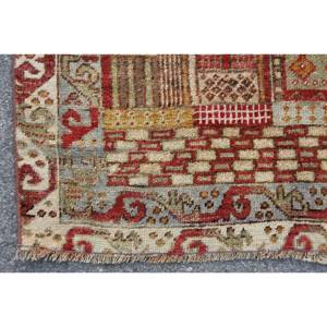 Alfombra turca vintage 3,7x4,8 pies rojo Beige lana hecha a mano Patchwork diseño abstracto látex de 10mm de espesor para adolescentes de entrada - Product Image 3