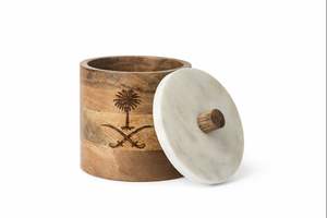 Pot de rangement en bois à succès avec couvercle en marbre, design « La vie est meilleure en Arabie Saoudite », boîte décorative pour la décoration de la maison - Product Image 4