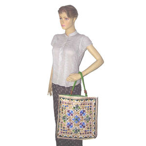 Sac fourre-tout brodé de fleurs de Bohème de grande capacité Fermeture à glissière élégante Conception colorée en coton pour Shopping décontracté Voyage - Product Image 6