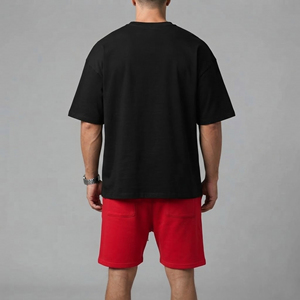 Vêtements streetwear en gros, logo personnalisé, mode, 100% coton, impression décontractée, coupe ample, bicolore, manches courtes, ensemble de jogging hip hop pour hommes - Product Image 3