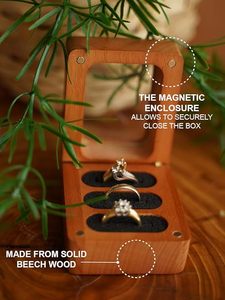 Boîte à bagues en papier recyclable Boîte à bagues de fiançailles en bois personnalisée avec design unique et doublure en velours doux Boîte à bagues en bois faite à la main - Product Image 3