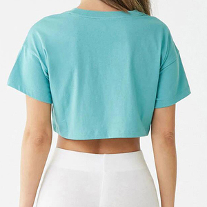Top corto personalizado, camisetas cuadradas para mujer, Media manga con diseño de cuello redondo, Color sólido, 100% algodón, camisetas orgánicas lisas de verano - Product Image 3