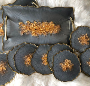 <b>Snack</b> Serving <b>Trays</b> High Demand Resin Decorative Serving <b>Tray</b> with Matching Coaster Attractive Design <b>Tray</b> for Home Kitchen Use - Product Image 6