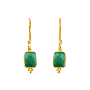 925 Sterling <b>Silver</b> Women's Earrings Cushion Shape 5x7mm Emerald Gemstone with Fancy Bezel Hook Gold Vermeil Diamond Main Stone - Product Image 1