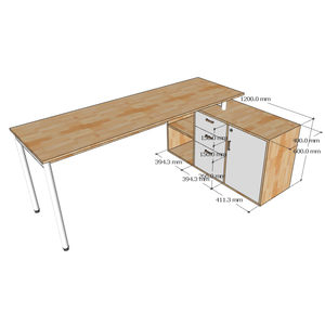 Modern <b>Solid</b> <b>Wood</b> Minimalist Office <b>Desk</b> with Integrated Cabinet 180x60cm OMA II System HBOM214 - Product Image 2