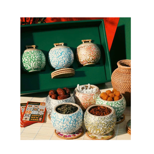 Pot rond en bambou filé avec couvercle, fait à la main, incrusté de nacre, pot en bambou, pot incrusté de coquille d'œuf, pour cadeau, vacances, décoration - Product Image 3