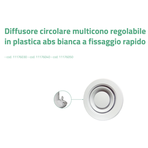 Diffuseur circulaire multi-coniques réglable Tecnosystemi en plastique ABS blanc pour climatiseur, grilles de collier intégrées - Product Image 2