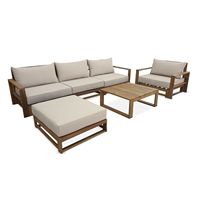 Ensemble de canapés de jardin 5 places Cameron Modern Outdoor Villa Hotel, table et chaises en teck massif, coussins imperméables pour salon