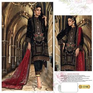 Nouveau haut brodé en georgette pakistanaise pour femmes avec filet Dupatta à volants et combinaison de bas Santos - Product Image 1