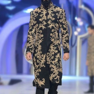 2025 noir Sherwani pantalon et étole ensemble avec broderie à la main Zardozi élégant mariage et tenue de fête pour hommes - Product Image 1