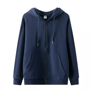 Men's Navy Blue Hooded <b>Zip</b>-Up Sweatshirt Regular Fit Solid Color Casual Knitted 100% Cotton <b>Full</b> <b>Zip</b> <b>Hoodie</b> - Product Image 1