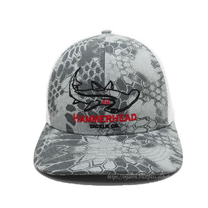 หมวกทรักเกอร์สีเทาถักลายพรางออกแบบได้เองหมวกกีฬา6แผงแบบโค้งดีไซน์ใหม่2023 - Product Image 1