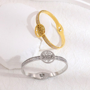 Moda açık sonu kararmaz ücretsiz hayat ağacı kristal kübik zirkonya bileklik su geçirmez 18K altın kaplama paslanmaz çelik bilezik - Product Image 5