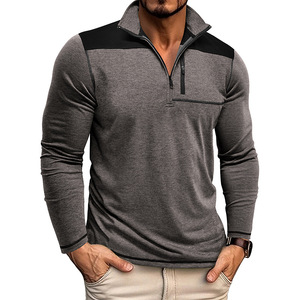 2025 Otoño Invierno hombres Casual cuello redondo media cremallera Sudadera con capucha manga corta tejido transpirable lona tela Regular Fit camiseta - Product Image 6