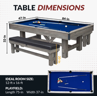 Table de billard multi-jeux de 7 pieds avec dessus de salle à manger et ping-pong comprend des bancs pour le rangement à domicile et les accessoires Finition en bois de grange