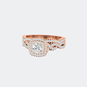 Bague de fiançailles solitaire en or avec diamant rond de 1,00 carat, pavé torsadé, halo, couleur E, minimaliste, pour femme - Product Image 4