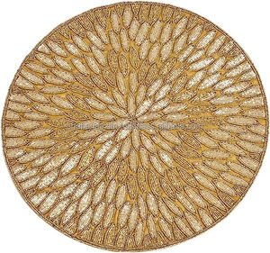 Manteles individuales hechos a mano con cuentas Mesa Bohemia Semilla decorativa Mantel individual de cuentas de semillas de vidrio redondo con respaldo de tela - Product Image 4