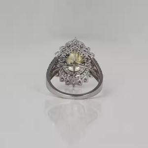 Bague de fiançailles Double Halo en diamant de laboratoire taillé en poire jaune certifié IGI pour cadeau - Product Image 4