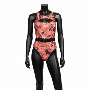Traje de Baño Premium para Mujer en Poliéster y Spandex, Estampado de Grafiti Color Coral Melocotón, Sublimación, Logotipo Personalizado - Product Image 6