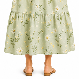 Robe longue bohème numérique vert clair à imprimé floral pour femme, manches courtes, boutonnée sur le devant, coupe décontractée, à volants, avec poches, pour l'été - Product Image 2
