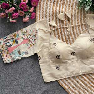 Evergreen Design Pur Khadi Coton Avec Broderie Travail Blouse Fabricant Et Fournisseur De Surat Au Taux Le Plus Bas - Product Image 4