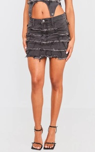 ชุดคอร์เซ็ทผ้ายีนส์ขนาดเล็กสำหรับผู้หญิงกระโปรงผ้ายีนส์ขนาดเล็กตะเข็บตะเข็บตะเข็บรุ่ยสีดำ - Product Image 3