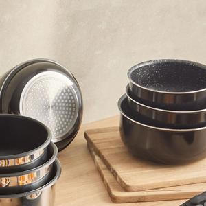 Set di 2 padelle da 24/28 cm con manico rimovibile + 3 pentole da 16/18/20 cm con manico rimovibile - in alluminio pressofuso nero - Product Image 3