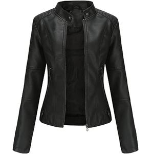 Venta al por mayor de alta calidad de color rosa liso con cremallera elegante con bolsillos para mujer Crop Top chaqueta de cuero chaquetas de invierno Softshell - Product Image 2