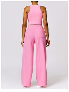 Ropa deportiva personalizada OEM, traje de 2 piezas, camiseta sin mangas deportiva, conjunto de pantalones acampanados de pierna ancha, ropa de entrenamiento personalizada, gimnasio, Fitness, conjunto de Yoga para mujer - Product Image 2