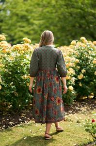 Vestido Doria Hecho a Mano, Estilo Bohemio, Midi, Estampado a Mano, Algodón Casual, Informal, de Algodón Puro con Estampado Floral - Product Image 5