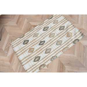 Tapis Kilim turc vintage 2x3 pieds, petit tapis en laine blanc de style sud-ouest - Product Image 4
